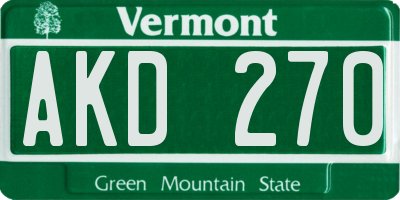 VT license plate AKD270