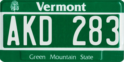 VT license plate AKD283