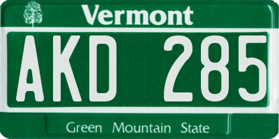VT license plate AKD285