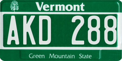 VT license plate AKD288