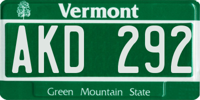 VT license plate AKD292