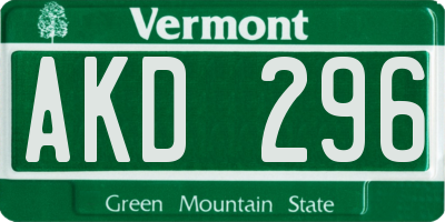 VT license plate AKD296