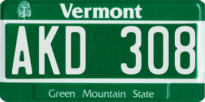 VT license plate AKD308