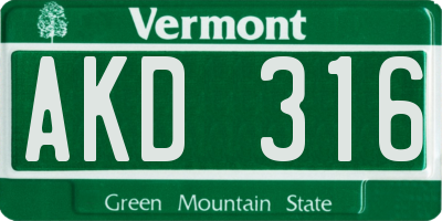 VT license plate AKD316