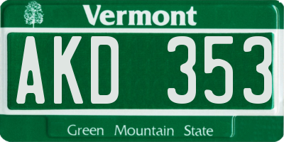 VT license plate AKD353