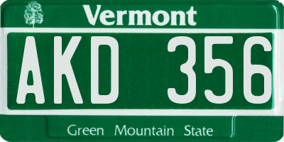 VT license plate AKD356