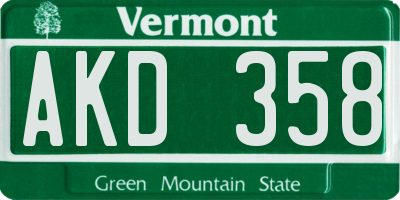 VT license plate AKD358