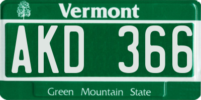 VT license plate AKD366