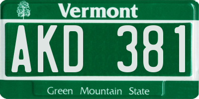 VT license plate AKD381