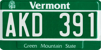 VT license plate AKD391