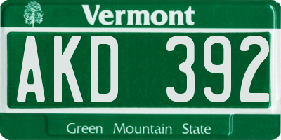 VT license plate AKD392