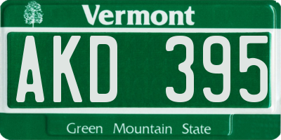 VT license plate AKD395