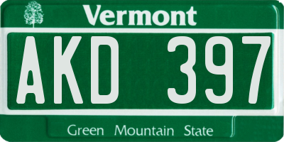 VT license plate AKD397