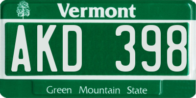 VT license plate AKD398