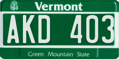 VT license plate AKD403
