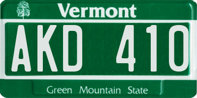 VT license plate AKD410
