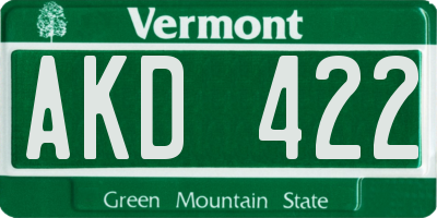 VT license plate AKD422