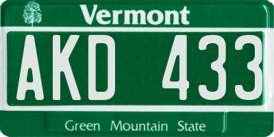 VT license plate AKD433