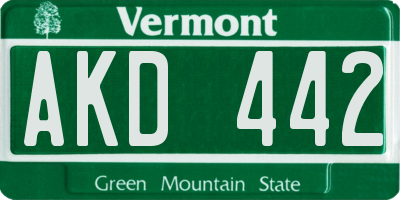 VT license plate AKD442