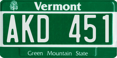 VT license plate AKD451