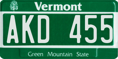 VT license plate AKD455