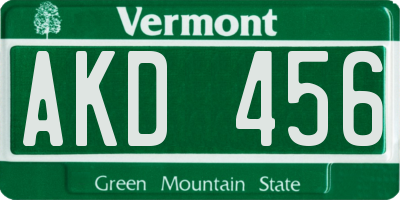 VT license plate AKD456