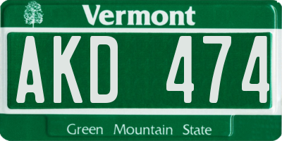 VT license plate AKD474