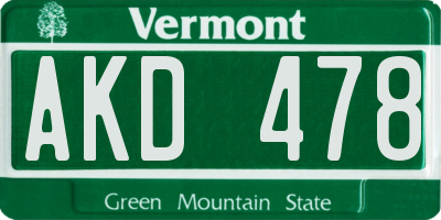 VT license plate AKD478