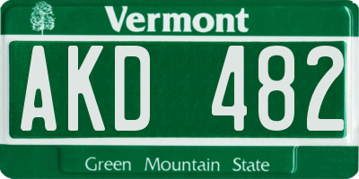 VT license plate AKD482