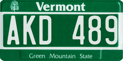 VT license plate AKD489