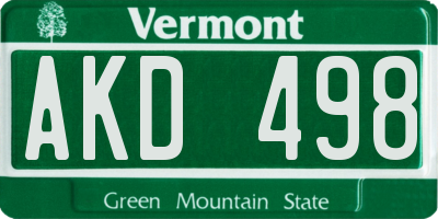VT license plate AKD498