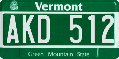 VT license plate AKD512