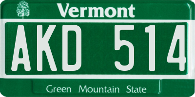 VT license plate AKD514
