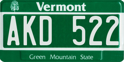 VT license plate AKD522
