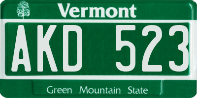 VT license plate AKD523