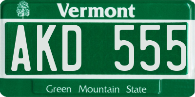 VT license plate AKD555