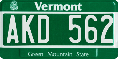VT license plate AKD562