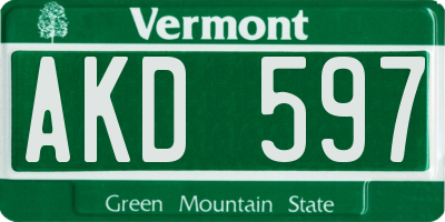 VT license plate AKD597
