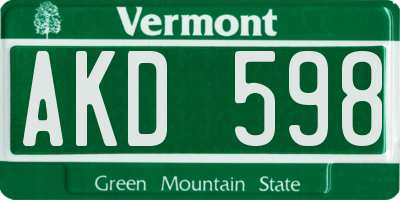 VT license plate AKD598