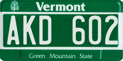 VT license plate AKD602