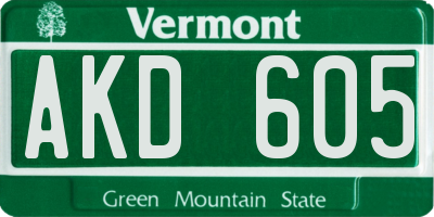 VT license plate AKD605