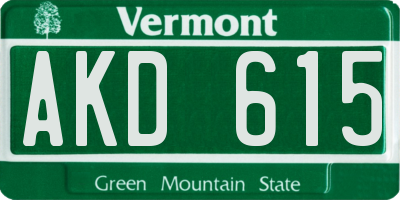 VT license plate AKD615