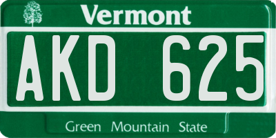 VT license plate AKD625