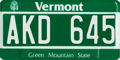VT license plate AKD645