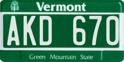 VT license plate AKD670