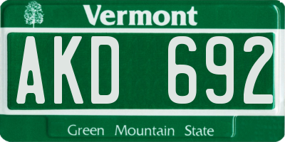 VT license plate AKD692