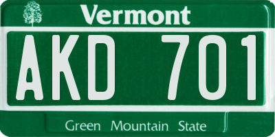VT license plate AKD701