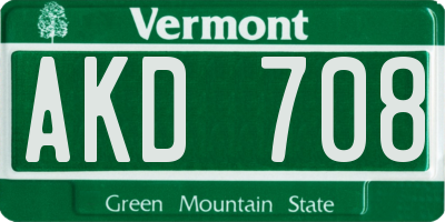 VT license plate AKD708