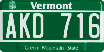 VT license plate AKD716