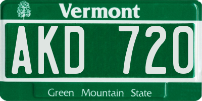 VT license plate AKD720